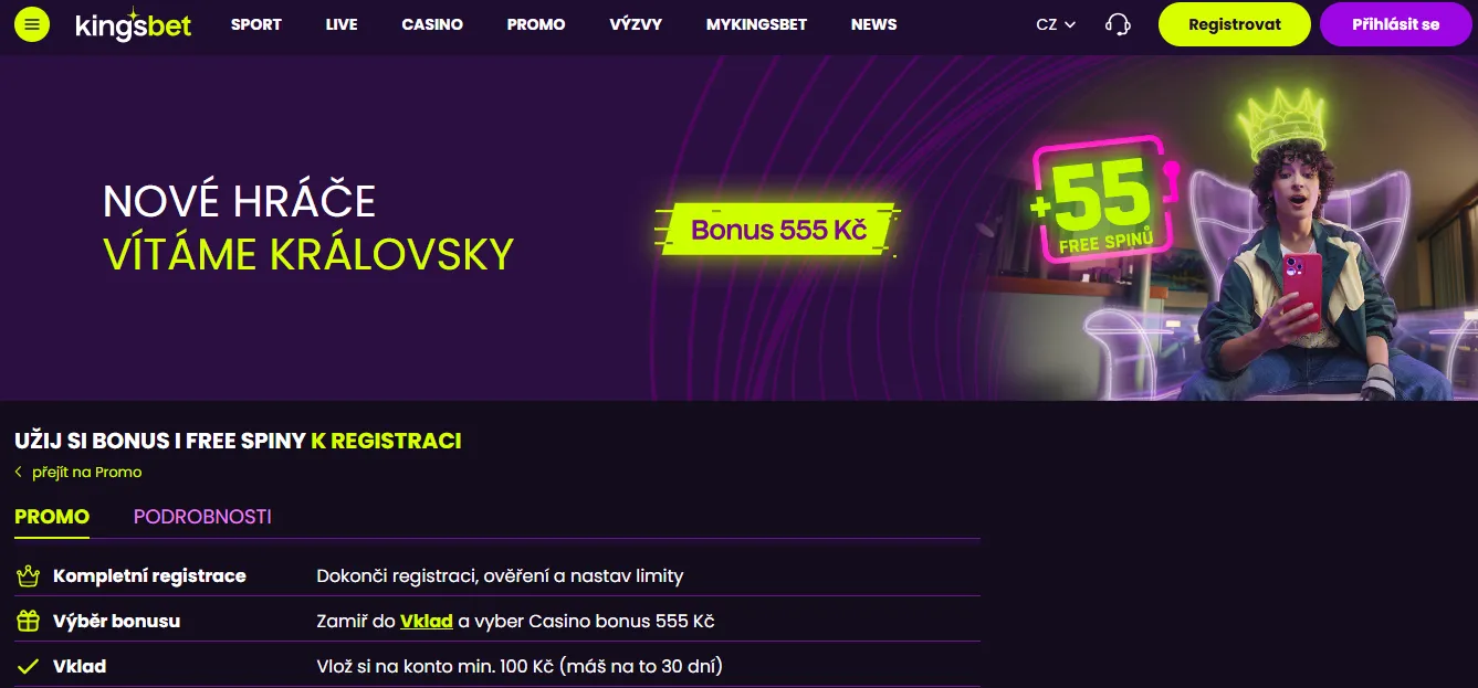 Kingsbet – pět pětek: balíček 555 CZK + 55 free spinů
